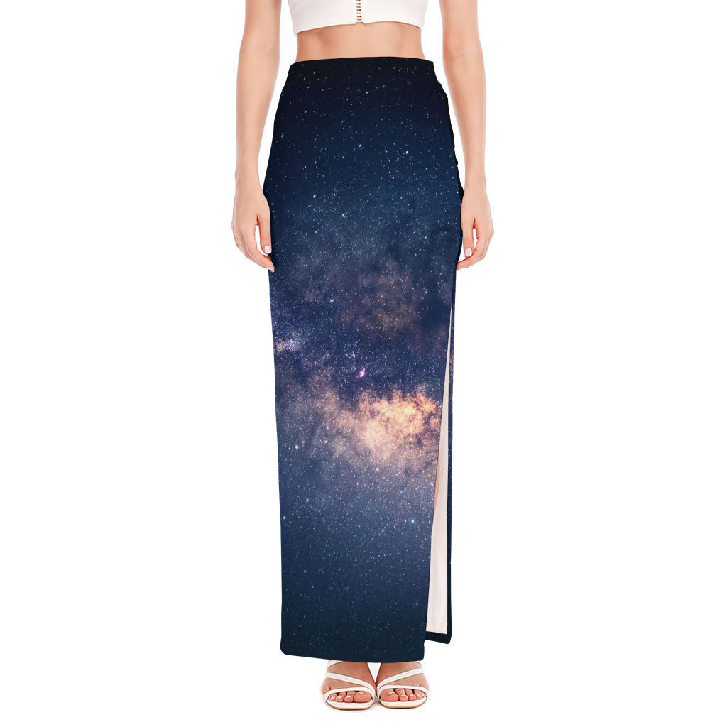 Dark Milky Way Galaxy Space Print High Slit Maxi Skirt
