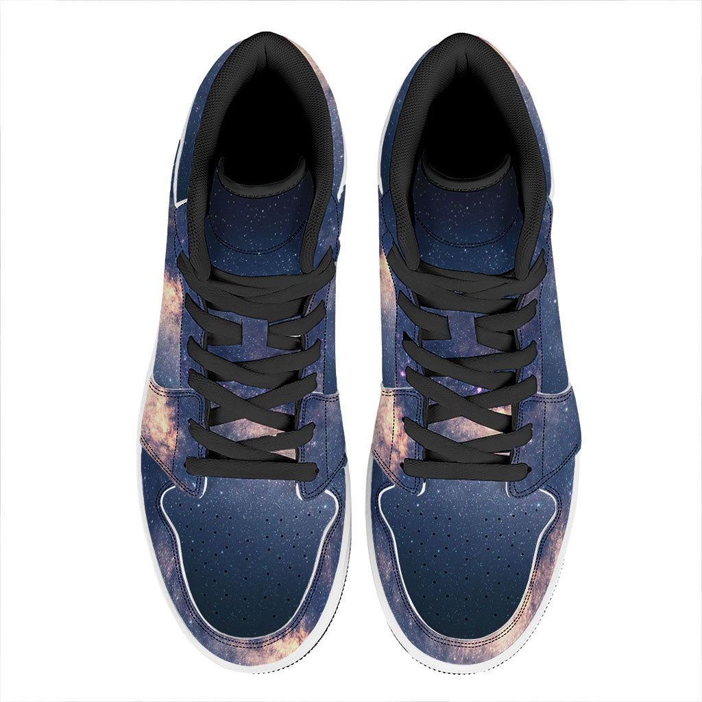 Dark Milky Way Galaxy Space Print High Top Leather Sneakers