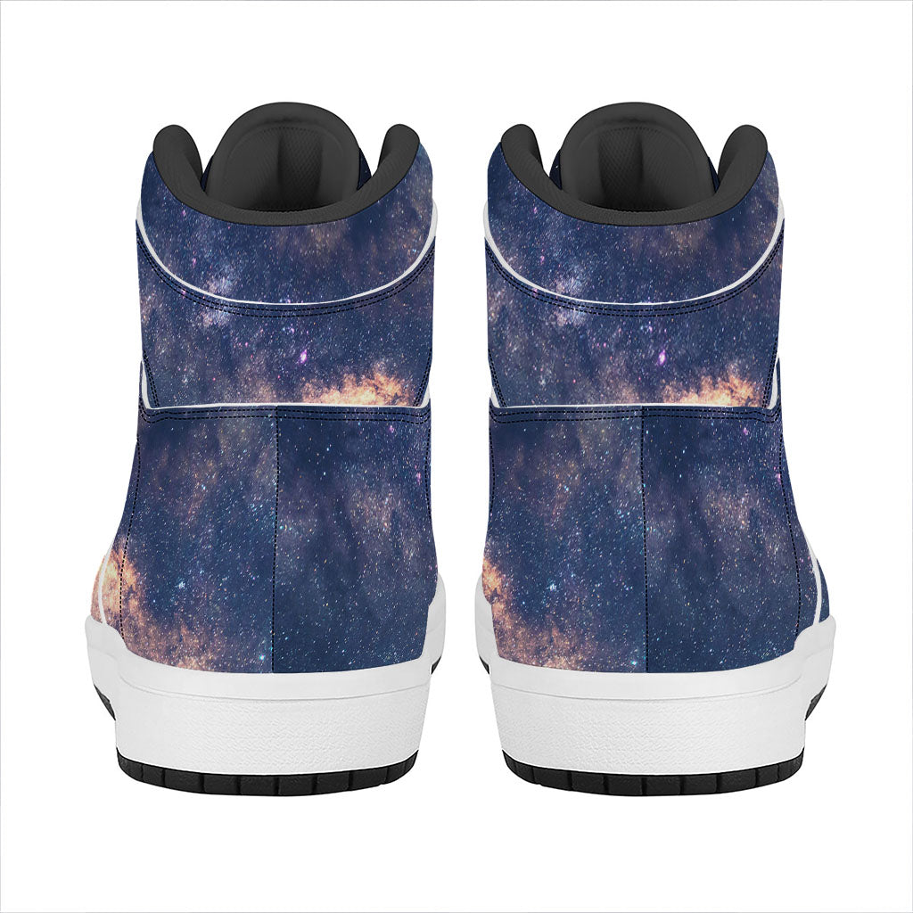 Dark Milky Way Galaxy Space Print High Top Leather Sneakers