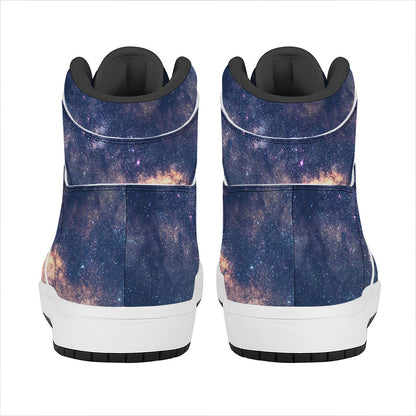 Dark Milky Way Galaxy Space Print High Top Leather Sneakers