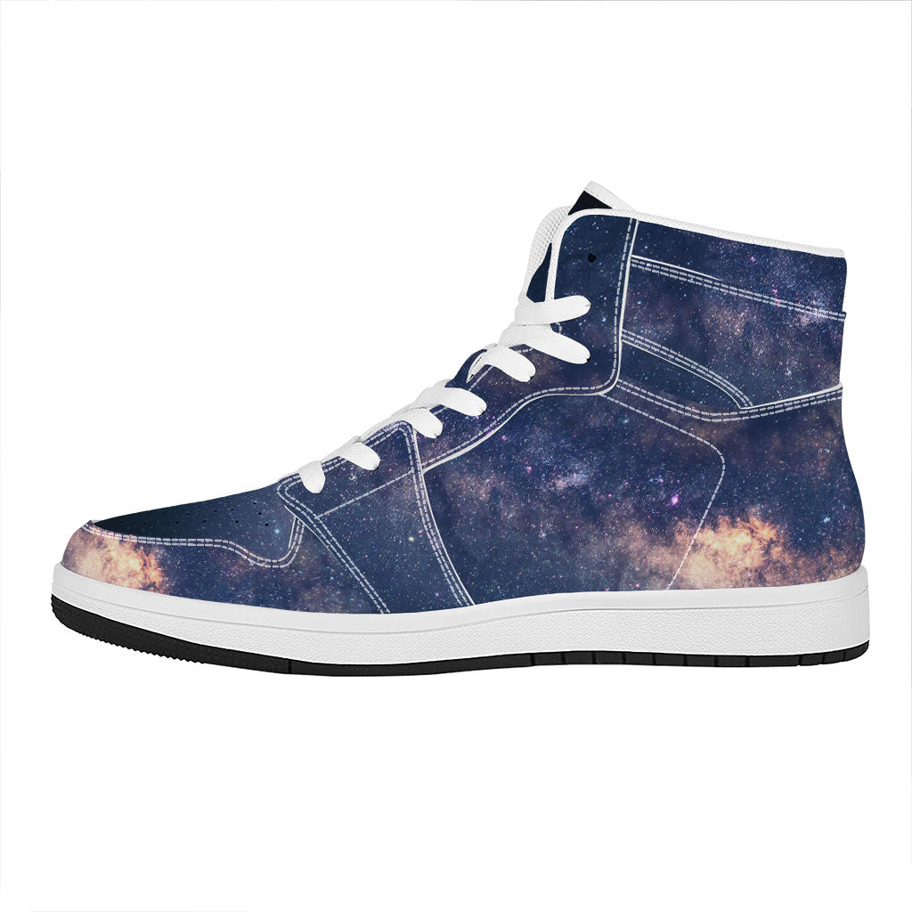 Dark Milky Way Galaxy Space Print High Top Leather Sneakers