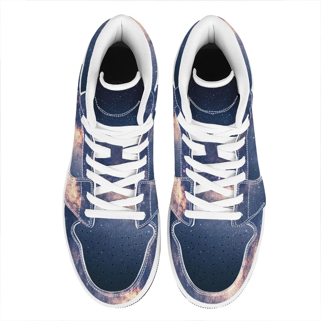 Dark Milky Way Galaxy Space Print High Top Leather Sneakers