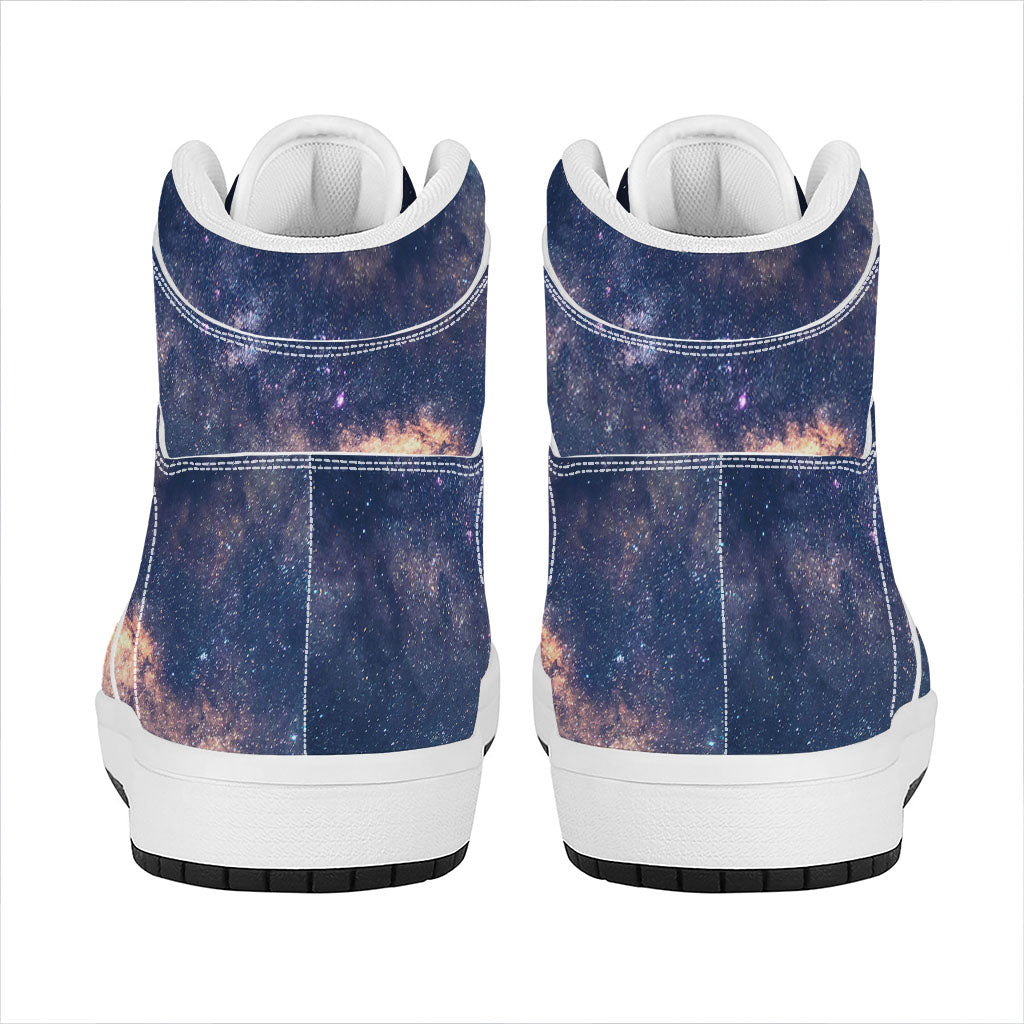 Dark Milky Way Galaxy Space Print High Top Leather Sneakers