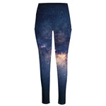 Dark Milky Way Galaxy Space Print High-Waisted Pocket Leggings