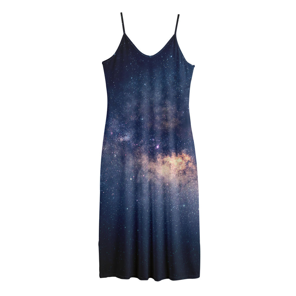 Dark Milky Way Galaxy Space Print Jersey Midi Cami Dress