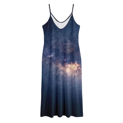 Dark Milky Way Galaxy Space Print Jersey Midi Cami Dress