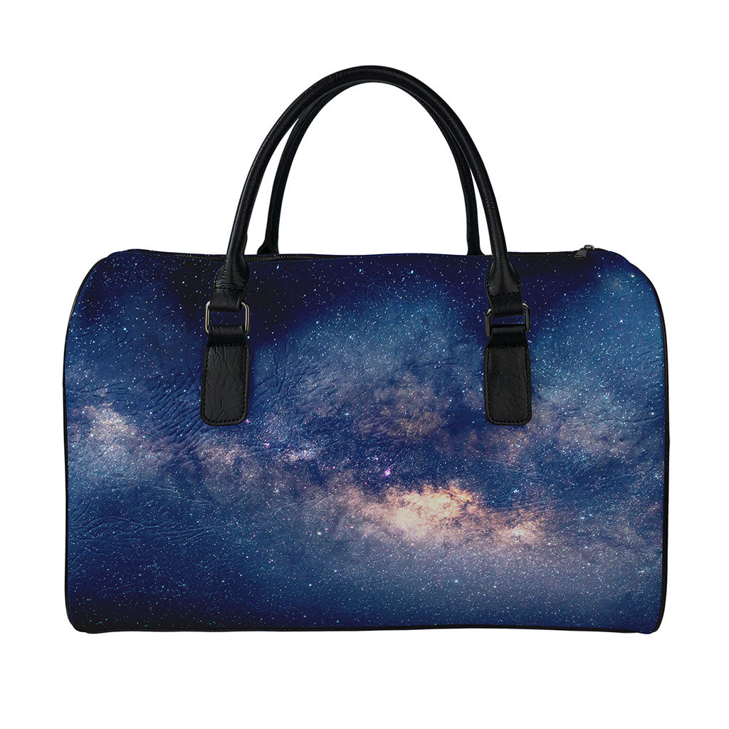 Dark Milky Way Galaxy Space Print Leather Duffle Bag