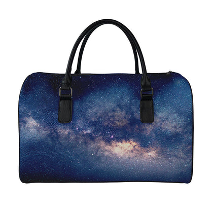 Dark Milky Way Galaxy Space Print Leather Duffle Bag