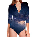 Dark Milky Way Galaxy Space Print Long Sleeve Swimsuit