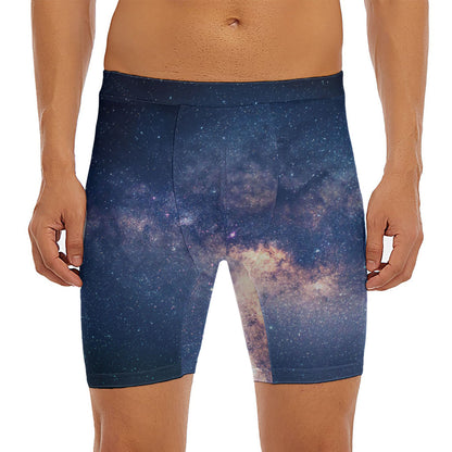 Dark Milky Way Galaxy Space Print Men's Long Boxer Briefs