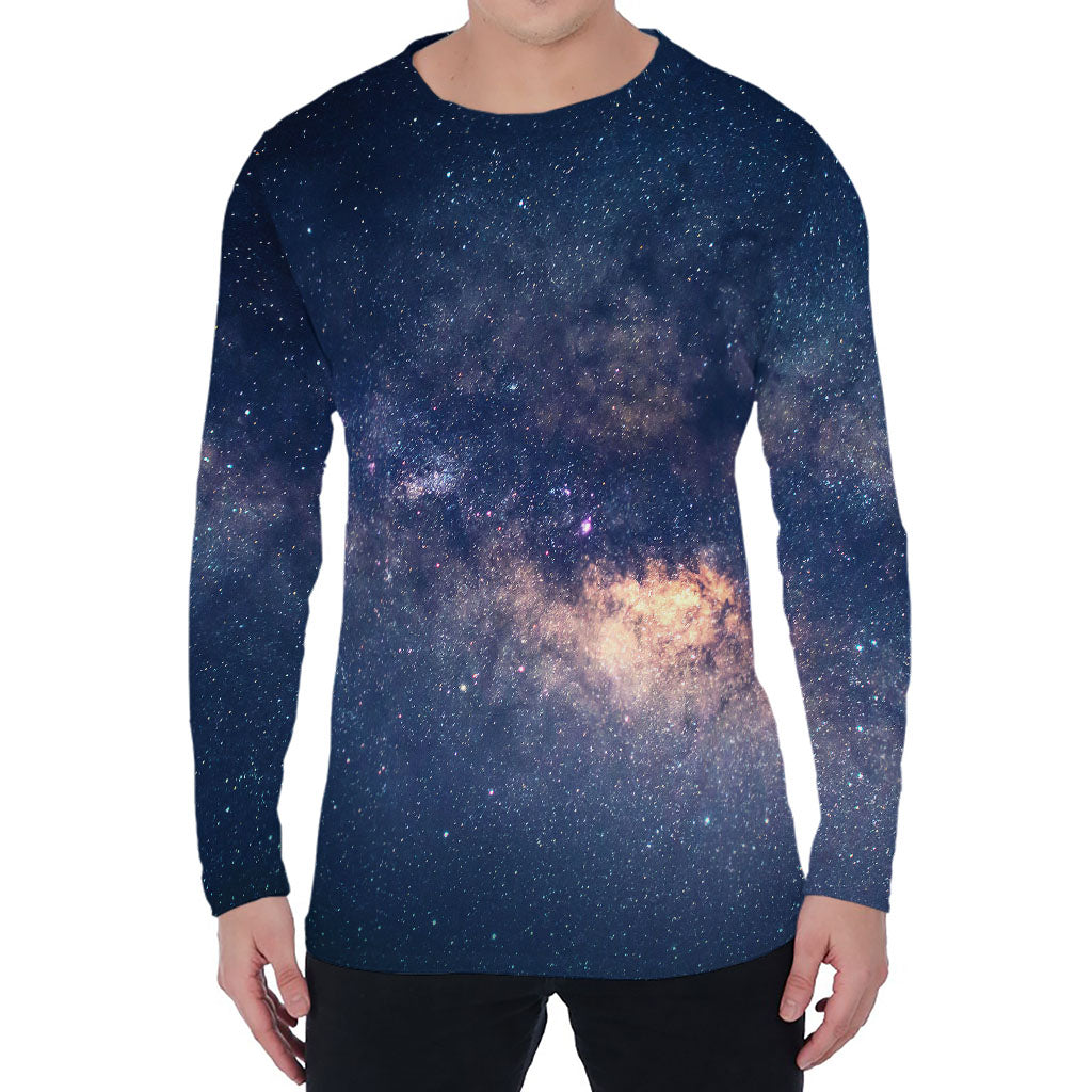 Dark Milky Way Galaxy Space Print Men's Long Sleeve T-Shirt