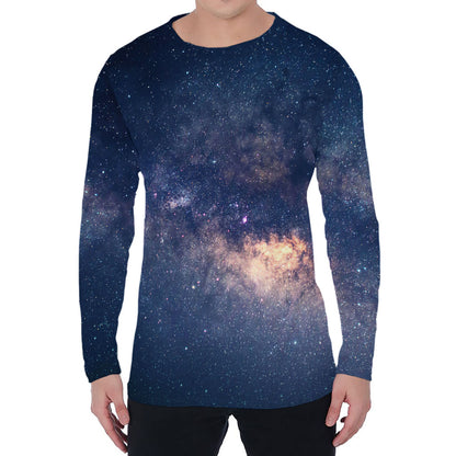Dark Milky Way Galaxy Space Print Men's Long Sleeve T-Shirt