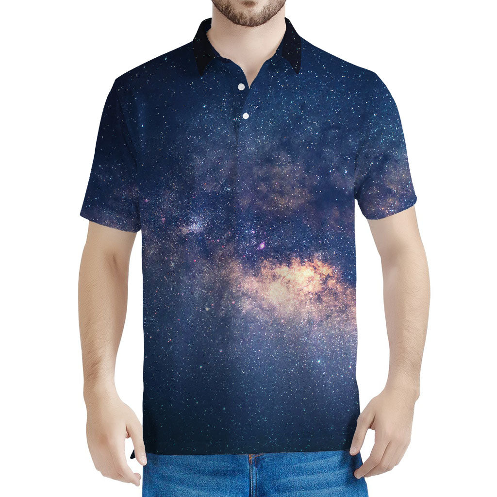 Dark Milky Way Galaxy Space Print Men's Polo Shirt