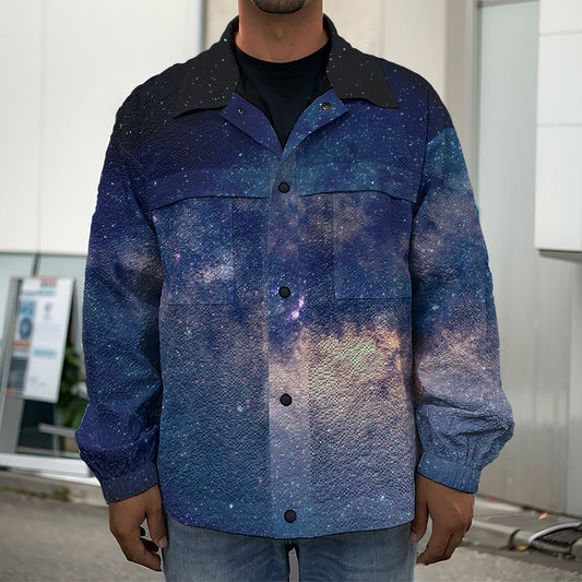 Dark Milky Way Galaxy Space Print Men's Shirt Jacket