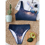 Dark Milky Way Galaxy Space Print One Shoulder Bikini Top