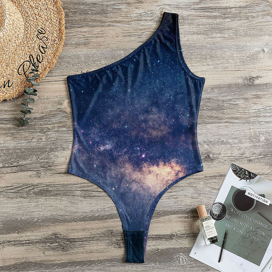 Dark Milky Way Galaxy Space Print One Shoulder Bodysuit