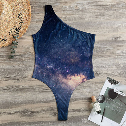 Dark Milky Way Galaxy Space Print One Shoulder Bodysuit