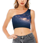 Dark Milky Way Galaxy Space Print One Shoulder Crop Top