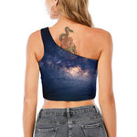 Dark Milky Way Galaxy Space Print One Shoulder Crop Top