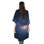 Dark Milky Way Galaxy Space Print Open Front Beach Cover Up