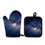 Dark Milky Way Galaxy Space Print Oven Mitt And Pot Holder Set