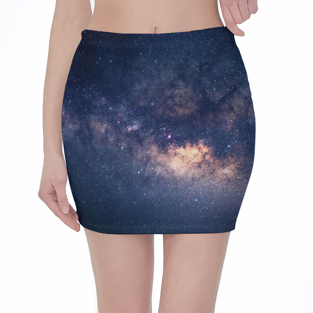 Dark Milky Way Galaxy Space Print Pencil Mini Skirt
