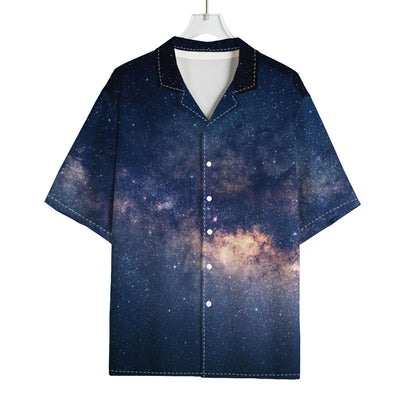 Dark Milky Way Galaxy Space Print Rayon Hawaiian Shirt