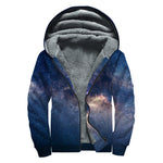 Dark Milky Way Galaxy Space Print Sherpa Lined Zip Up Hoodie