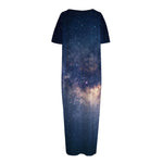 Dark Milky Way Galaxy Space Print Short Sleeve Long Nightdress