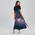 Dark Milky Way Galaxy Space Print Short Sleeve Maxi Dress