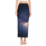 Dark Milky Way Galaxy Space Print Side Slit Maxi Skirt