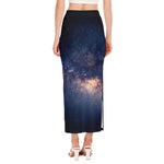 Dark Milky Way Galaxy Space Print Side Slit Maxi Skirt
