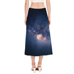 Dark Milky Way Galaxy Space Print Side Slit Midi Skirt