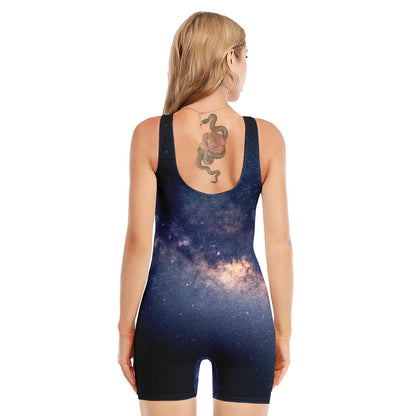 Dark Milky Way Galaxy Space Print Sleeveless One Piece Swimsuit