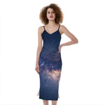 Dark Milky Way Galaxy Space Print Slim Fit Midi Cami Dress