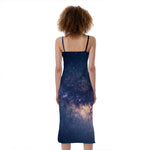 Dark Milky Way Galaxy Space Print Slim Fit Midi Cami Dress