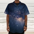 Dark Milky Way Galaxy Space Print Textured Short Sleeve Shirt