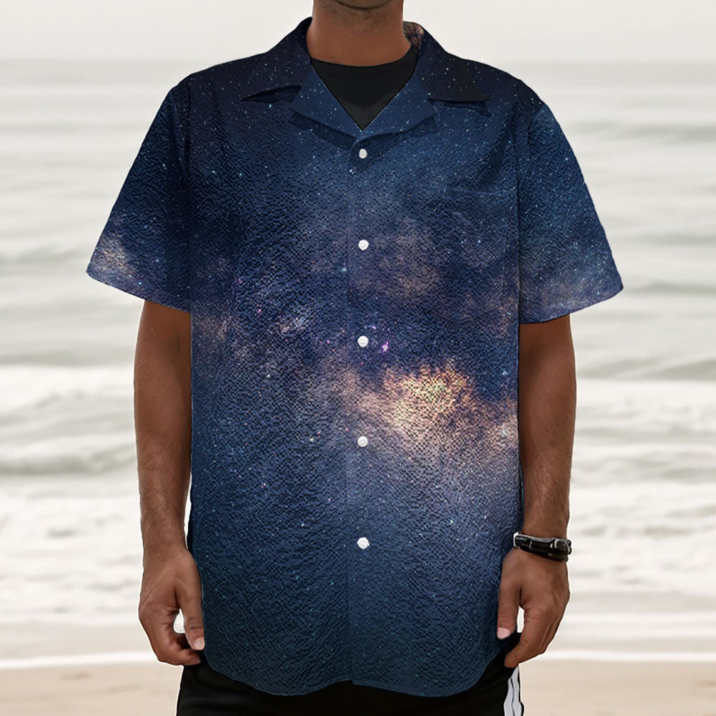 Dark Milky Way Galaxy Space Print Textured Short Sleeve Shirt