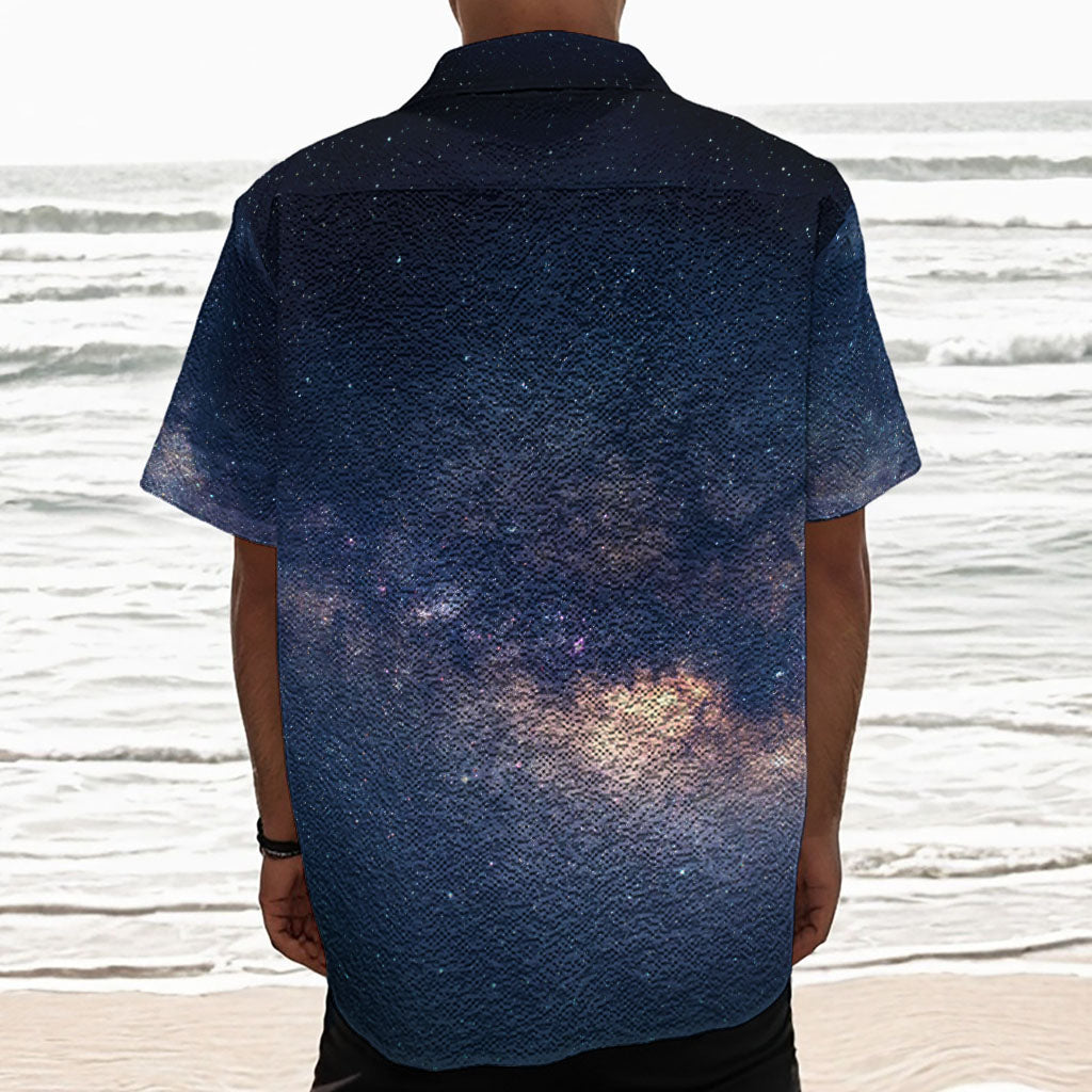 Dark Milky Way Galaxy Space Print Textured Short Sleeve Shirt