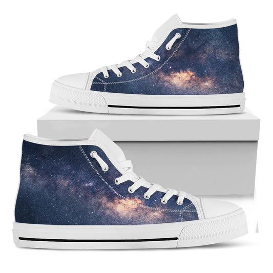 Dark Milky Way Galaxy Space Print White High Top Sneakers
