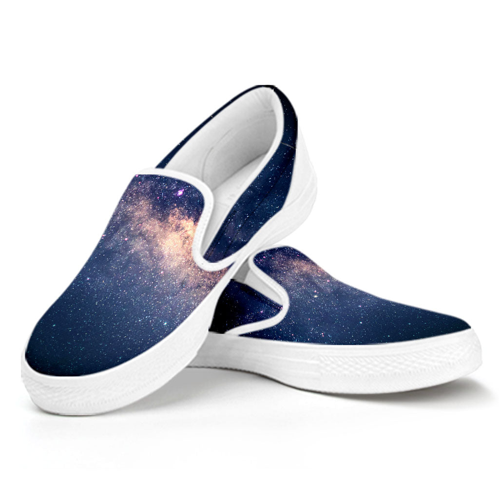 Dark Milky Way Galaxy Space Print White Slip On Sneakers