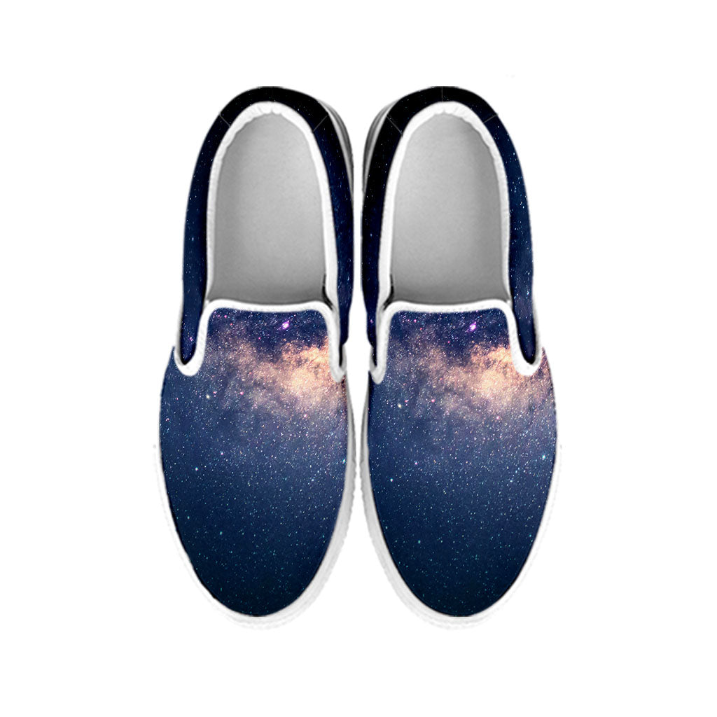 Dark Milky Way Galaxy Space Print White Slip On Sneakers