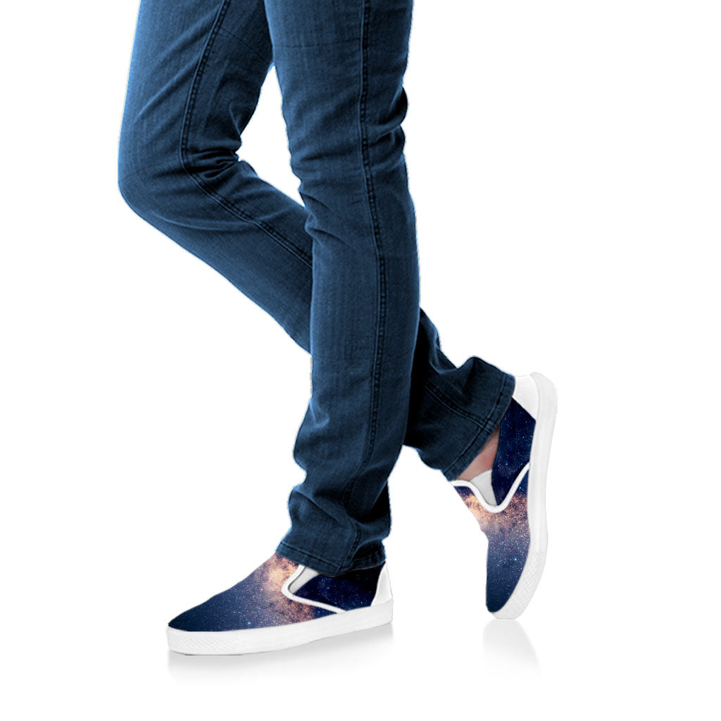 Dark Milky Way Galaxy Space Print White Slip On Sneakers