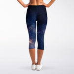 Dark Milky Way Galaxy Space Print Women's Capri Leggings