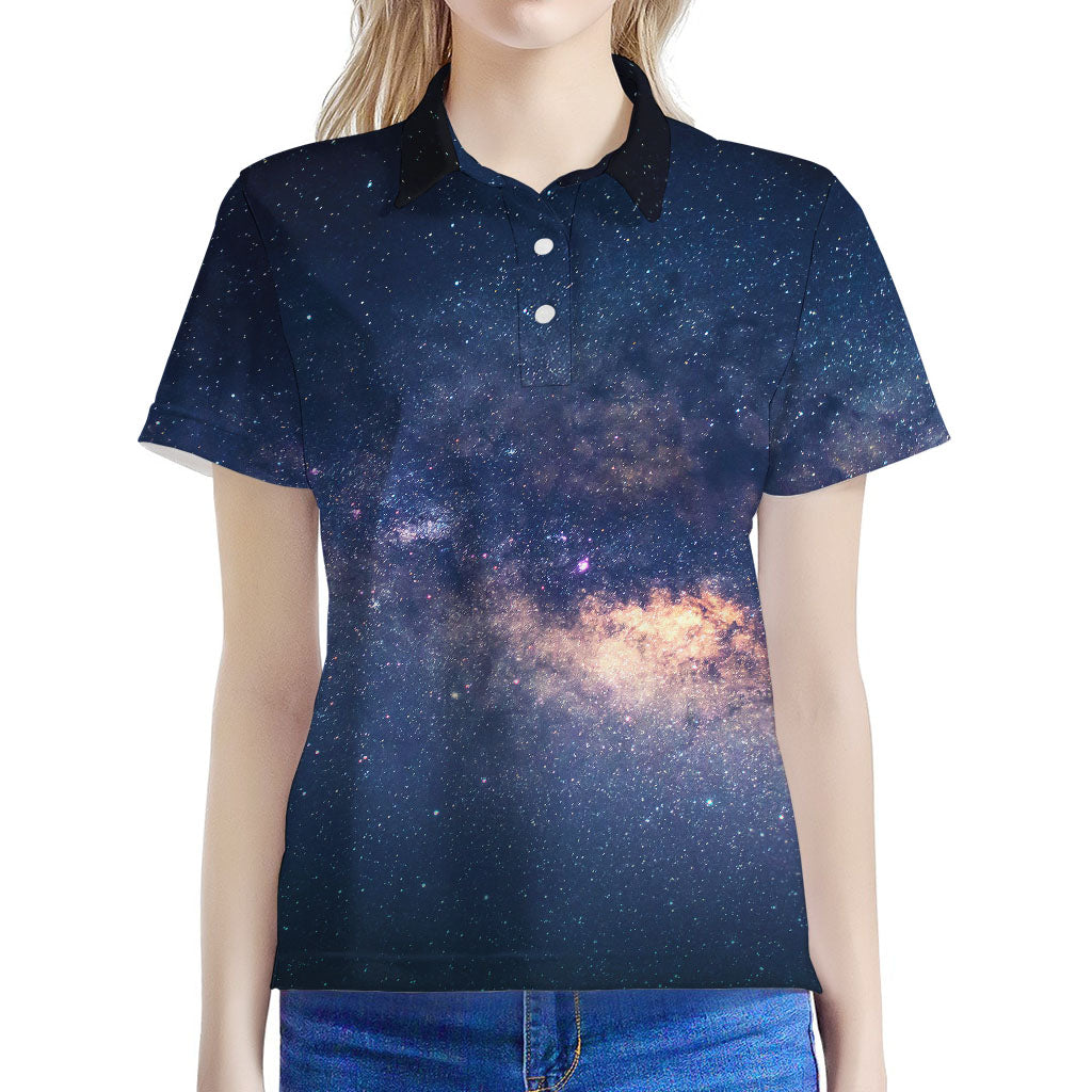 Dark Milky Way Galaxy Space Print Women's Polo Shirt