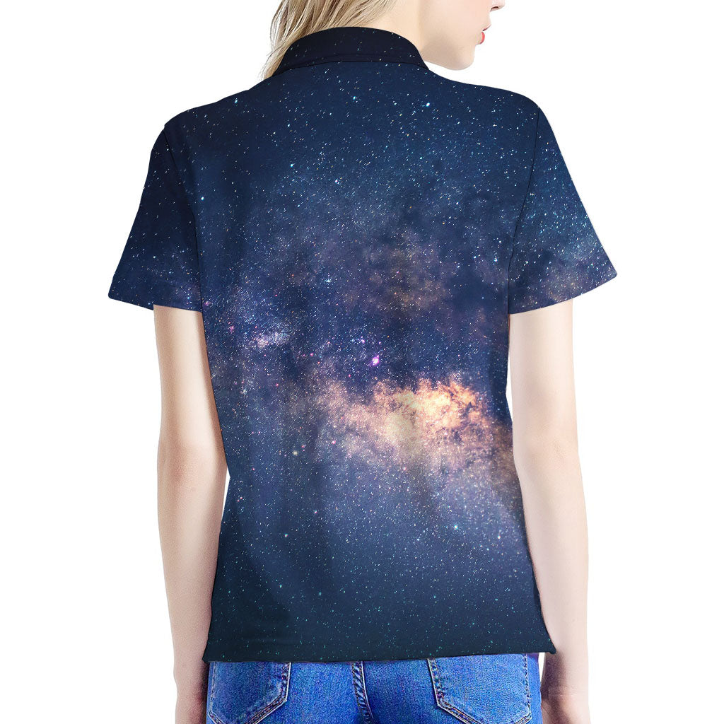 Dark Milky Way Galaxy Space Print Women's Polo Shirt