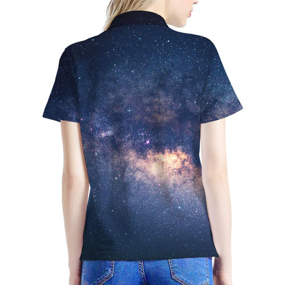 Dark Milky Way Galaxy Space Print Women's Polo Shirt