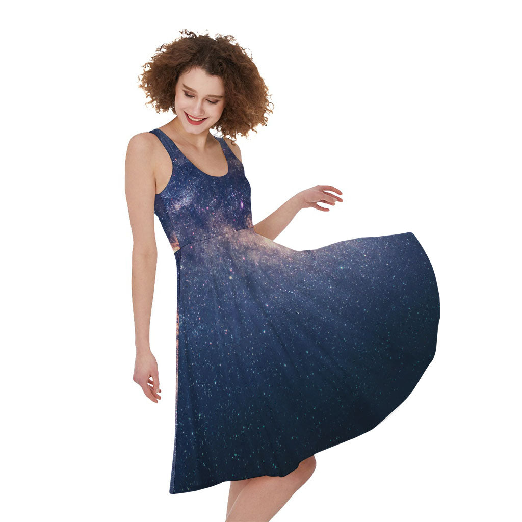 Dark Milky Way Galaxy Space Print Women's Sleeveless Dress