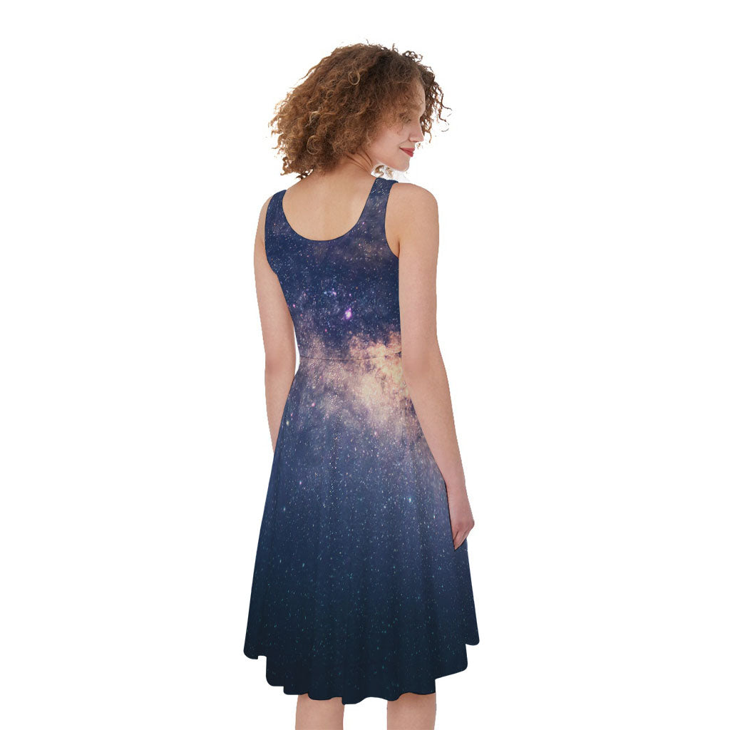 Dark Milky Way Galaxy Space Print Women's Sleeveless Dress