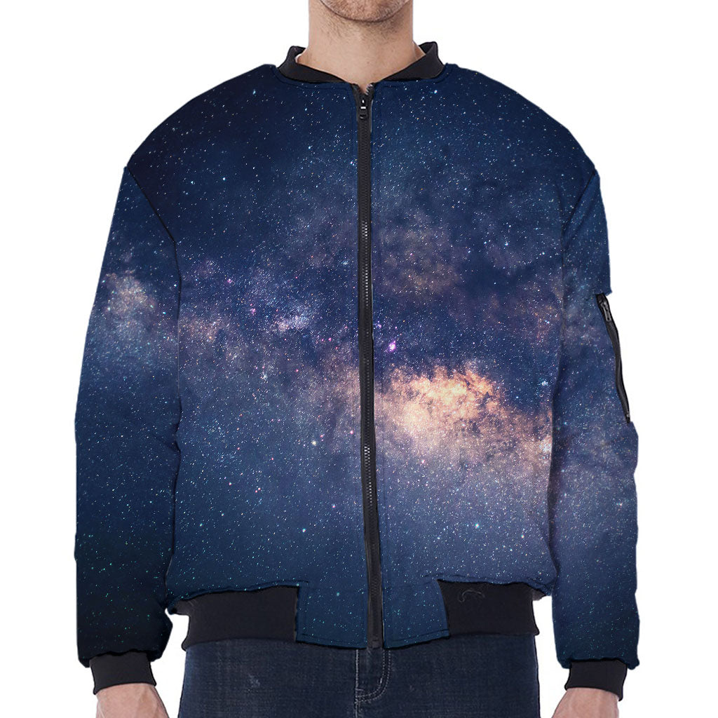 Dark Milky Way Galaxy Space Print Zip Sleeve Bomber Jacket
